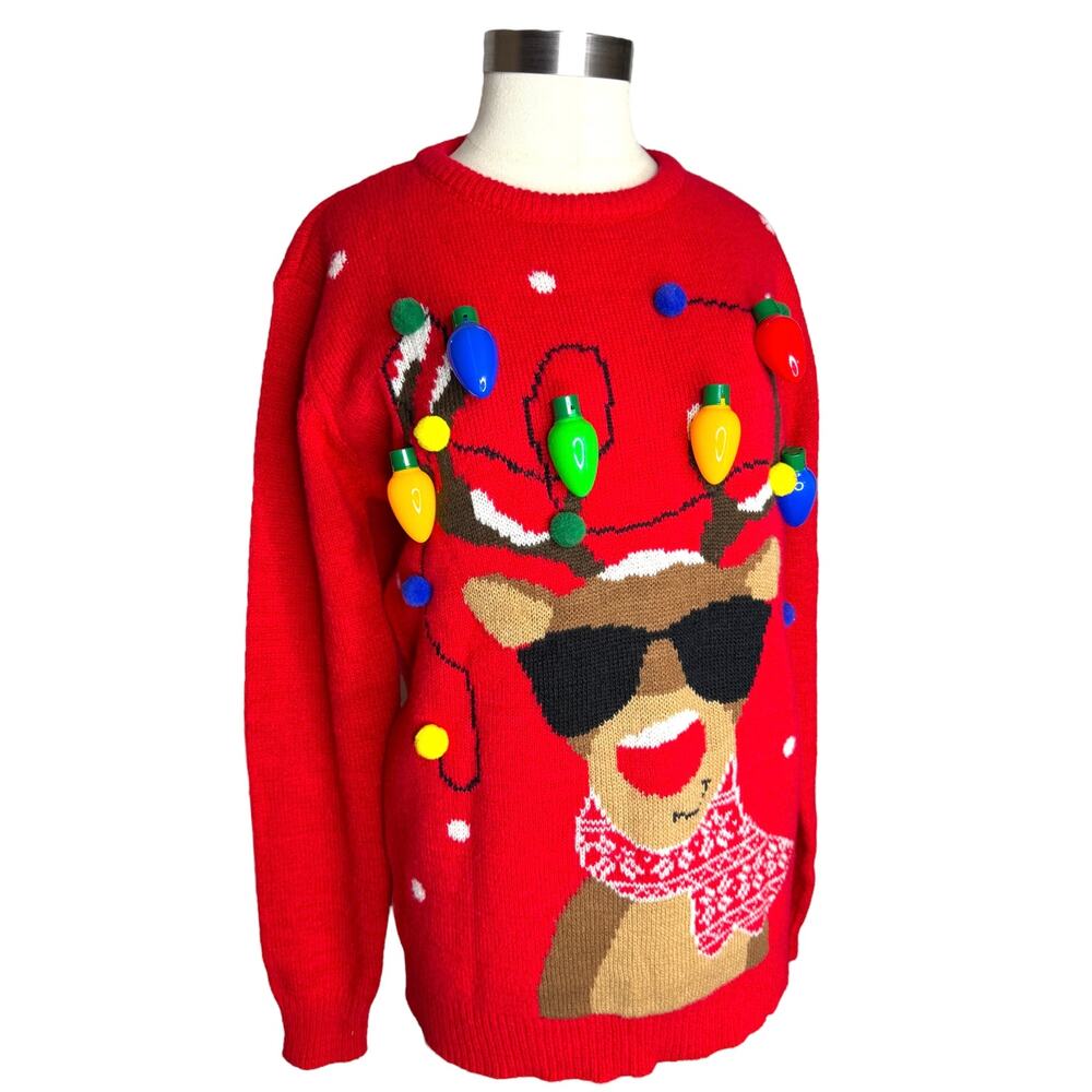 Merry Christmas Elf Approved Reindeer Light Up Christmas Sweater Size Medium
